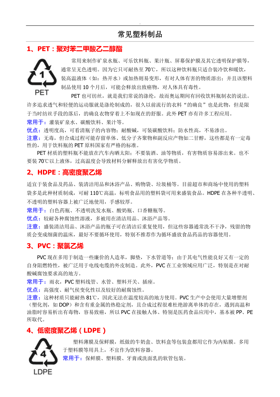 塑料制品的种类与产品概述
