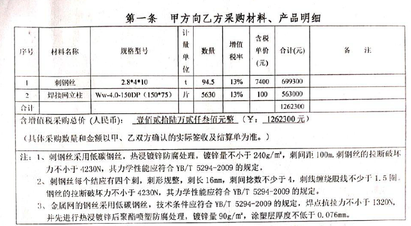 护栏网采购与安装合同样本